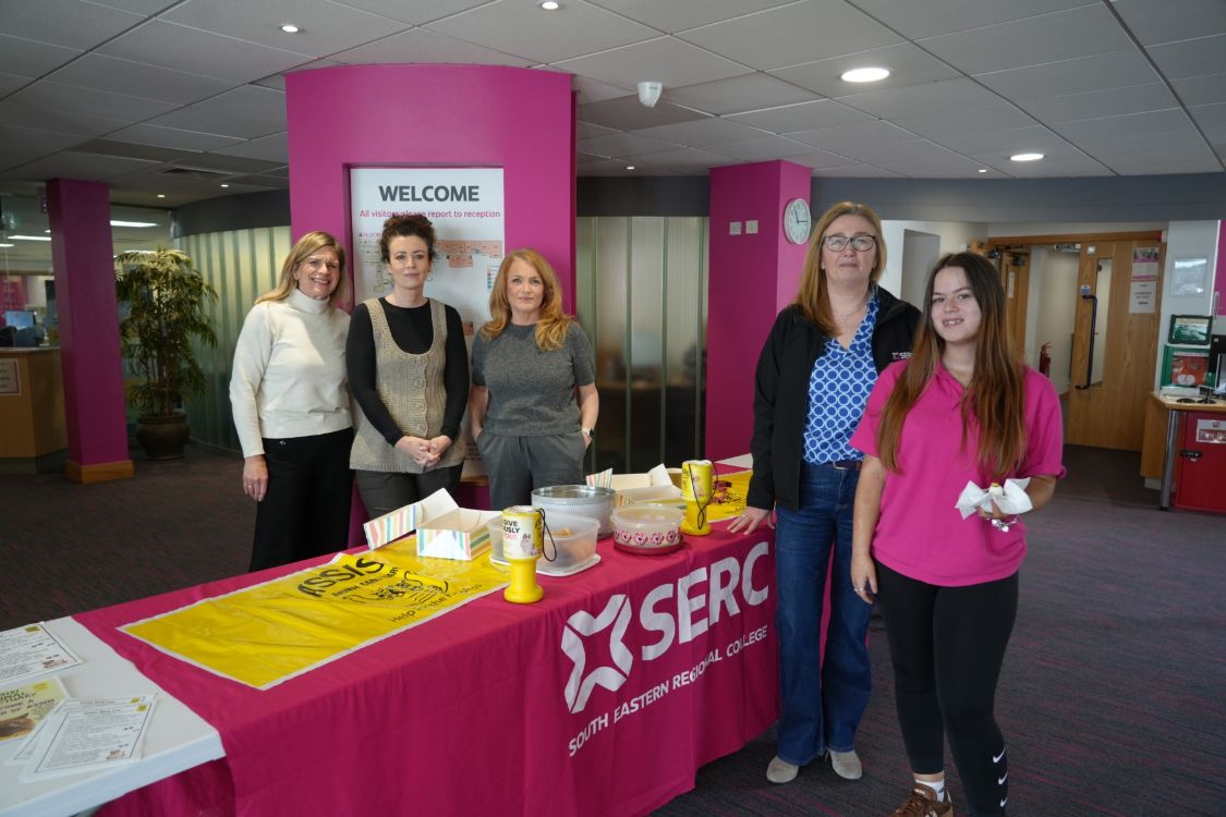 Sue Finney, Andrea Foster, Elaine Baskerville, Tracey Dempsey with student, Alex McAlpine